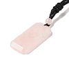 Natural Rose Quartz Rectangle Pendant Necklace with Nylon Cord for Women NJEW-C001-01A-03-2