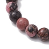 Teachers' Day Thank You 8mm Round Natural Rhodonite Stretch Bracelets BJEW-JB10432-01-4