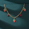 304 Stainless Steel Red Enamel Strawberry Pendant Necklaces for Women NJEW-F346-05G-1
