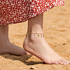 Bohemian Brass & Resin Light Blue Evil Eye & Hamda Hand Tassel Anklets AJEW-Z046-01G-1