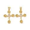 Cross with Flower Brass Micro Pave Cubic Zirconia Pendants KK-G435-06G-06-2