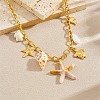 Acrylic Starfish & Natural Shell & Imitation Pearl Pendant 304 Stainless Steel Cable Chain Necklaces for Women NJEW-Z095-02G-2