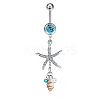 304 Stainless Steel Pave Cubic Zirconia & Plastic Pearl & Natural Shell Starfish Curved Barbell Dangle Belly Rings FS-WGCE39A-01-1