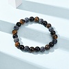 Natural Tiger Eye & Weathered Agate & Glass Beads Stretch Bracelets for Women Men BJEW-P398-01B-2