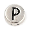925 Sterling Silver Flat Round with Letter Beads STER-G044-01AS-P-1