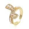 Rack Plating Brass Micro Pave Cubic Zirconia Bowknot Open Cuff Rings for Women RJEW-C080-04G-1