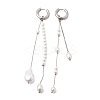 304 Stainless Steel & Glass Pearl Tassel Hoop Earrings for Women EJEW-G463-01P-4
