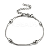 Tarnish Resistant 304 Stainless Steel Round Snake Chain Bracelet with Oval Beaded BJEW-E088-03P-1