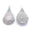 Natural Rose Quartz Pendants G-P393-B05-2