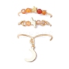 3Pcs Copper Wire Wrapped Gemstone Faceted Round Bead Finger Rings for Women RJEW-JR00887-5