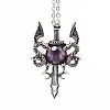 Natural Amethyst Dragon Sword Pendant Necklace G-PW0004-67H-1