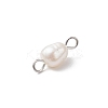 Natural Cultured Freshwater Pearl Rice Connector Charms PALLOY-JF04478-02-5