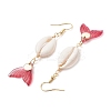 Natural Cowrie Shell Glass Dangle Earrings EJEW-JE06385-07-4