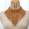 Alloy & Natural Shell & Wood Bead Necklaces & Dangle Earrings for Women FS-WG28A7F-02-1
