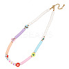 Christmas Theme Glass & Imitation Pearl & Brass LOVE Heishi Beaded Necklaces LS-GF3195-8-1