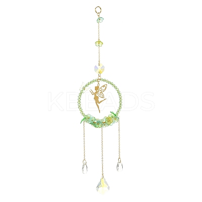 Teardrop Flower Glass & Acrylic Beads Suncatcher with 201 Stainless Steel Fairy Pendants HJEW-JM04988-01-1