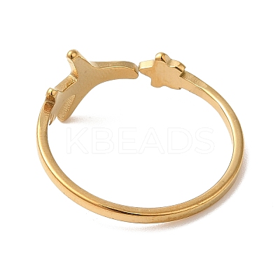 Ion Plating(IP) 304 Stainless Steel Star & Airplane Open Cuff Ring for Women X-RJEW-M149-12G-1