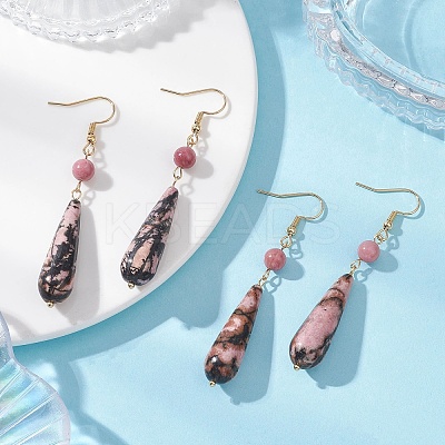 Teardrop Natural Rhodonite & Rhodochrosite Dangle Earrings EJEW-JE06840-1
