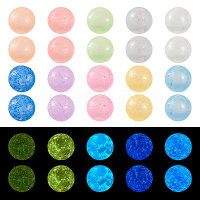 500Pcs 10 Colors Luminous Glow in the Dark Transparent Glass Round Beads GLAA-TA0001-66-1