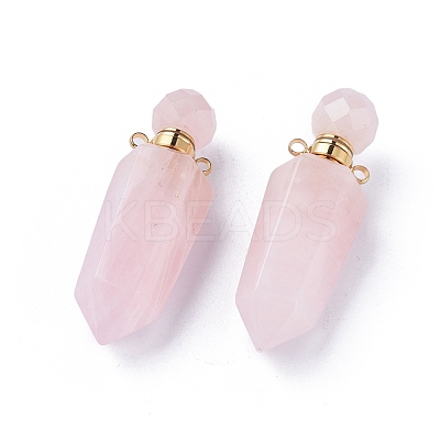Faceted Natural Rose Quartz Openable Perfume Bottle Pointed Pendants G-P435-D-01G-1