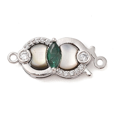 Brass Micro Pave Clear Cubic Zirconia Shell Hook and S-Hook Clasps KK-S388-27P-1