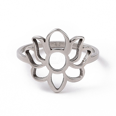 Non-Tarnish 201 Stainless Steel Flower Finger Ring RJEW-J051-32P-1
