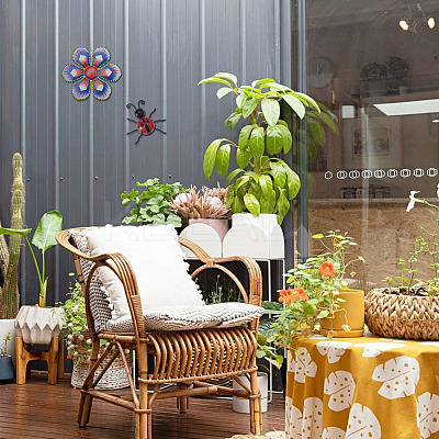 3D Iron Flower and Ladybug Big Pendants AJEW-CF0001-19-1
