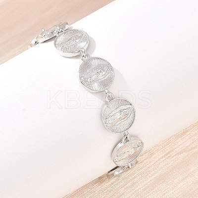 Flat Round with Virgin Mary Brass Link Chain for Women BJEW-K248-06B-P-1