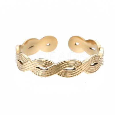 304 Stainless Steel Twist Wrap Open Cuff Ring for Women RJEW-T023-07G-1