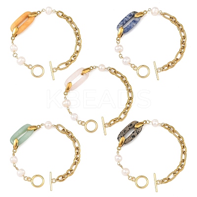 304 Stainless Steel Figaro Chains with Natural Mixed Gemstone BJEW-JB14452-1