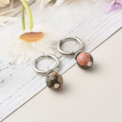 Natural Plum Blossom Jasper Beads Earrings for Girl Women Gift EJEW-JE04607-01-1
