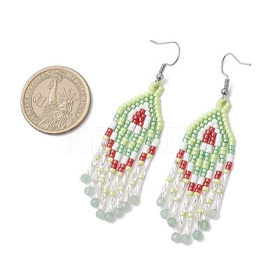 Natural Green Aventurine Rhombus Dangle Earrings EJEW-MZ00567-04-1