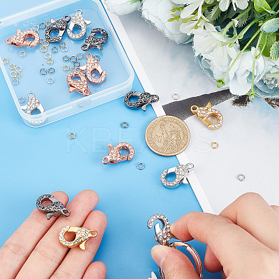 8Pcs 4 Colors Alloy Crystal Glass Rhinestone Lobster Claw Clasps with 40Pcs 4 Colors Iron Open Jump Rings ALRI-PH0001-25-1