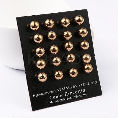 304 Stainless Steel Ball Stud Earrings EJEW-5558-8mm-G-1