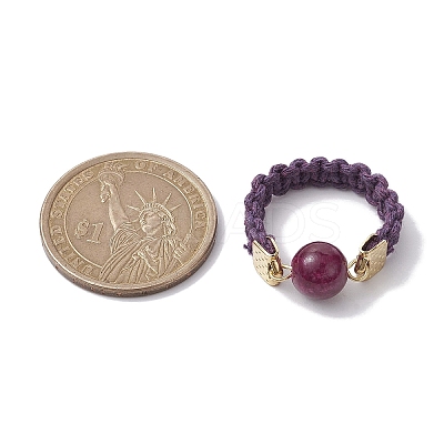 Glass Round Ball Braided Bead Style Finger Ring RJEW-JR00600-02-1