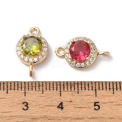 Brass Micro Pave Clear Cubic Zirconia Flat Round Links Connector Charms KK-C062-031G-1