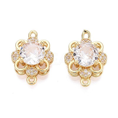 Brass Pave Clear Cubic Zirconia Connector Charms KK-N284-20G-1