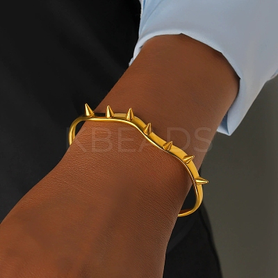 304 Stainless Steel Spiked Cone Open Cuff Bangles for Women BJEW-B165-01G-1