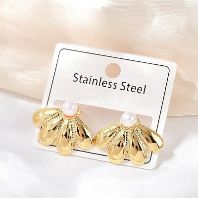 304 Stainless Steel ABS Plastic Pearl Stud Earrings STAS-D368-01D-G-1