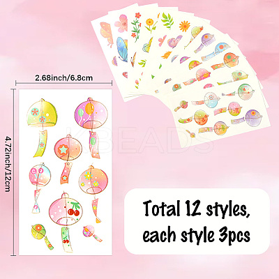 36Pcs 2 Style PVC Waterproof Self-Adhesive Picture Stickers STIC-SP0001-09B-1