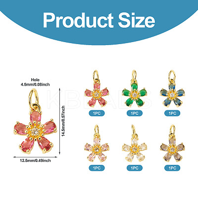 6Pcs 6 Colors Brass Micro Pave Cubic Zirconia Pendants KK-TA0002-10G-1