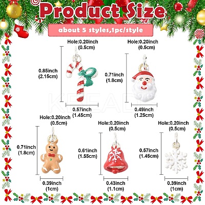 5Pcs 5 Styles Christmas Themes Alloy Enamel Pendants XMAS-YW0001-01C-1