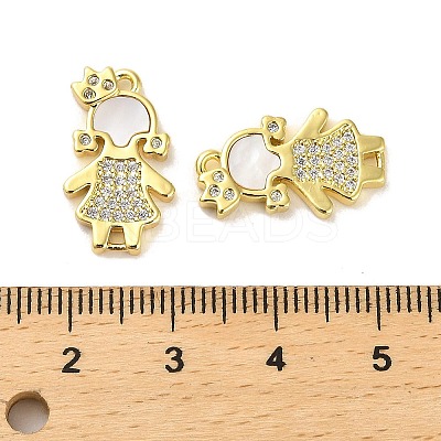Brass Micro Pave Clear Cubic Zirconia Princess Connector Charms KK-K365-15A-G-1