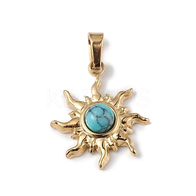 Ion Plating(IP) 304 Stainless Steel with Synthetic Turquoise Sun Charms STAS-G307-04G-1