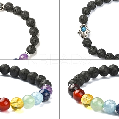 Chakra Jewelry Natural Lava Rock Bead Stretch Bracelets BJEW-JB02272-1