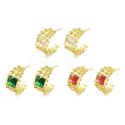 Glass Square Stud Earrings EJEW-A028-60G-1