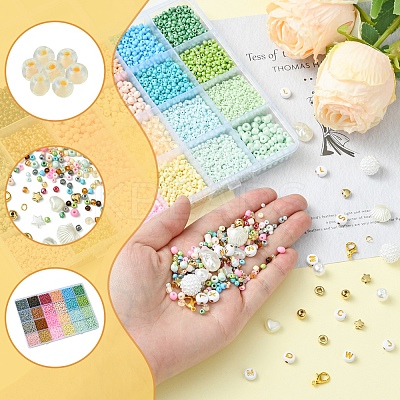 DIY Glass Seed & CCB Plastic & Imitation Pearl Beads Jewelry Making Findings Kits DIY-FS0008-15-1