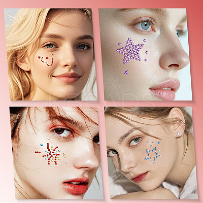 6 Styles Resin & Terylene & Acrylic Face Painting Stickers AJEW-SP0002-66-1