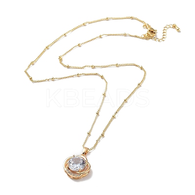 Flower Brass Micro Pave Cubic Zirconia Pendant Necklaces NJEW-A015-07KCG-1