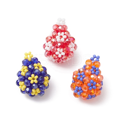 3Pcs Handmade Glass Seed Beaded Pendants PALLOY-MZ00422-1